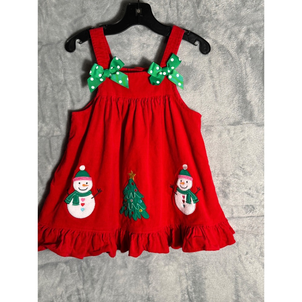 Red Corduroy Christmas Snowman Jumper Dress 24 Months Holiday Ruffle Bows‎